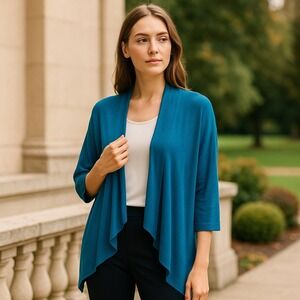 DKNY Women's M/L Blue Silk Cashmere Drape Cardigan‎ Minimalist Luxury Knit